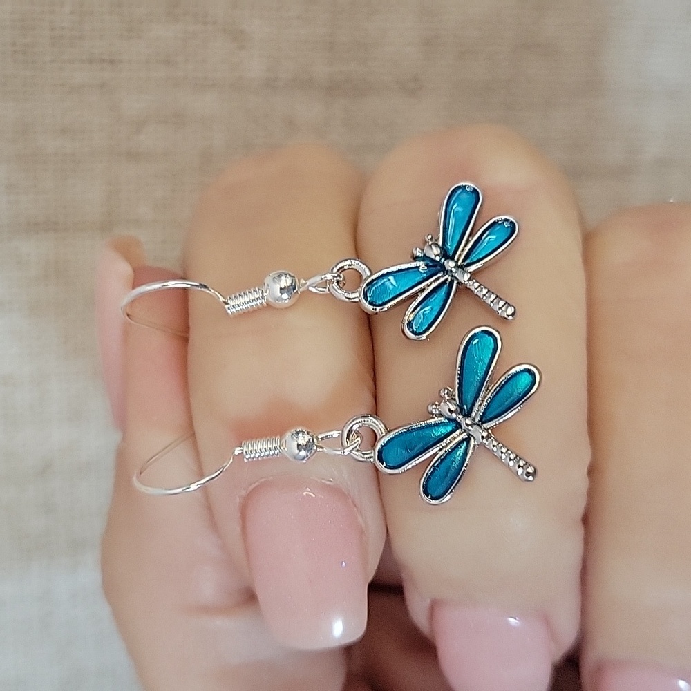 DAINTY AQUA DRAGONFLY EARRINGS